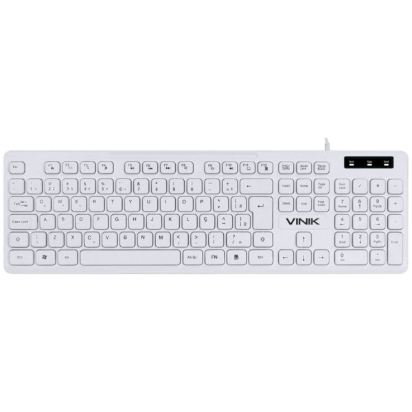 Teclado Usb Multimidia Slim Branco - Teclas Chocolate - Cabo 1.8M - Vinik - Tcb200